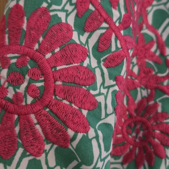 Boho Top Size Large Anegada Style Embroidered Puff Sleeve Ruffle Collar Blouse - Picture 3 of 13